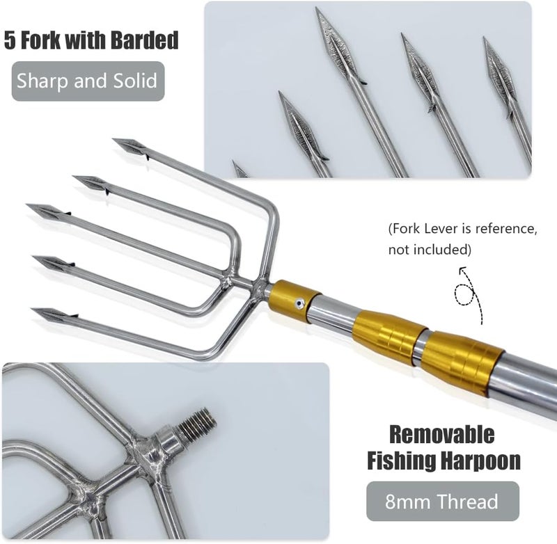 Dutiplus Large Fishing Harpoon 1~11 Prong Barded Stainless Steel Hunting Fish Gig Gaff Fork Hook with 8mm Screw for Catching Big Fish Mole Big Bullfrog - Image 3
